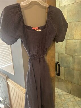 Simply Southern Charcoal Gray Puff Sleeve Smocked Midi Dress